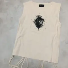 GRANCY シャーリングデザインラインストーングラフィックノースリーブT L