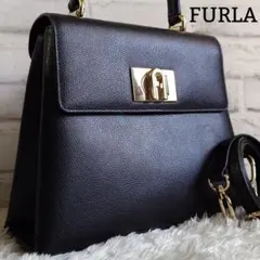 美品/現行 フルラ 2way ショルダーバッグ ターンロック レザー 斜め掛け