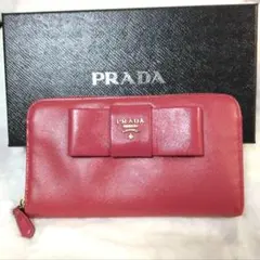 美品★【PRADA 】サフィアーノレザー 長財布 ピンク リボン　本革