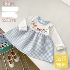 ドキンちゃん　コキンちゃん　長袖　ワンピース　水色チェック #126