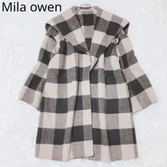 ミラオーウェン　ロングコート　ビッグカラー　チェック柄　シャギー　サイズ1