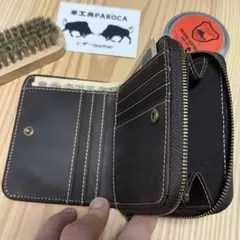 黒　イタリアンレザー「オイルドヌバック」牛ヌメ革 本革 コンパクト ミニ財布//