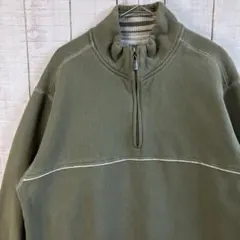 古着　長袖　ハーフジップ　無地　スウェット 裏起毛　アメカジ ゆるだぼ