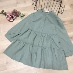 Hudson Honey グリーン ギンガムチェック柄 長袖　フリル　シャツ