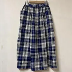 お値下！パラスパレス リネンフレアスカート ブロックチェック紺