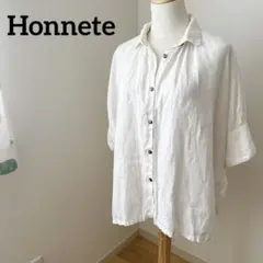 Honnete　オネット　アイリッシュリネン半袖ギャザーブラウス　オイスターのサムネイル