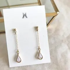 ★No.672しずくストーンのチェーンピアス/アメリカンピアス シンプル