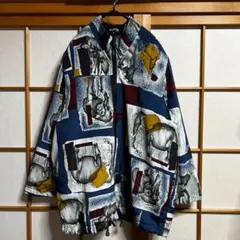 ヴィンテージ　レトロジャケット　薄手ダウンジャケット　プリントジャケット　総柄