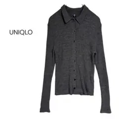 UNIQLO ユニクロ　メリノリブポロカーディガン　グレー　ウール100% M