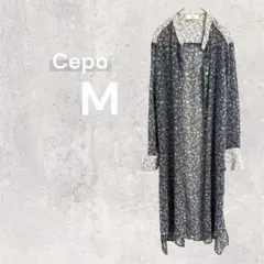 美品 セポ シアーカーディガン ノーカラー 柄 ロング 長袖 M 花柄 フラワー
