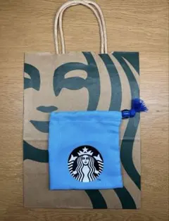 スターバックス メッシュ巾着袋 青