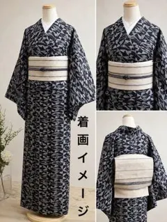 小紋 大島紬 麻の葉 縦縞 泥染 着物 019k - メルカリ