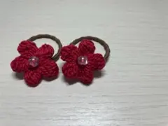 花モチーフ パール付きヘアゴム 2個セット