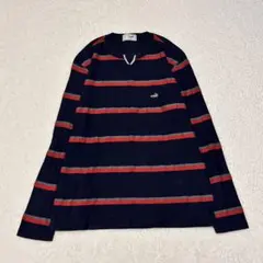 【90sテイスト】クロコダイル マルチボーダー 長袖Tシャツ 紺 赤 綿100%のサムネイル