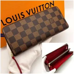 ルイヴィトン ダミエ エベヌ ポルトフォイユ クレマンス レッド 赤 長財布