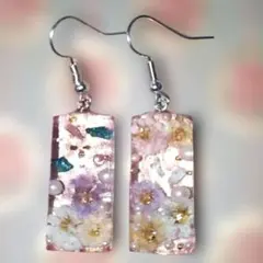 ハンドメイドピアス かすみ草 パールピンク