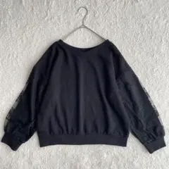 グラシア 袖レース リブトップス Vネック（L）透け感 ブラック 前後2wayのサムネイル