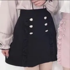 Honey Cinnamon フリル付きブラックタイトスカート