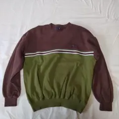 トレーナー　長袖　グリーン✕ブラウン　ナイガイ
