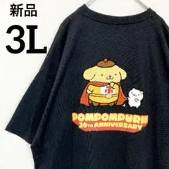 ★新品★Sanrio ポムポムプリン 30th記念 サガラ刺繍Tシャツ ３Ｌ　黒