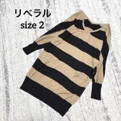 【Qハート】ニットチュニック ボーダー 長袖 2 ベージュ 黒 ラメ Vネックのサムネイル