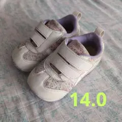 アシックス　花柄 ベビーシューズ 14.0　白