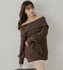 Chico 前後2wayシャギーオフショルミニワンピース　ニットワンピース