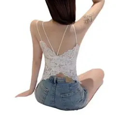 キャミソール白カップ付ブラトップ背中見せL