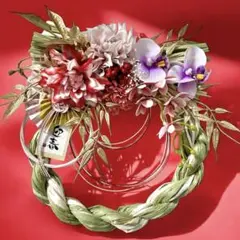 縦横2wayお正月 しめ縄リース ピンク×パープル　胡蝶蘭　約26cm 迎春