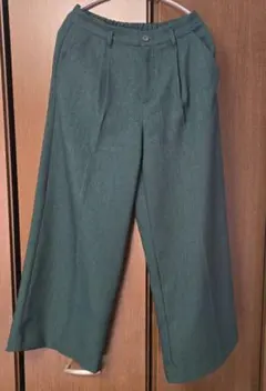 ダークグリーン ワイドパンツ ゴムウエスト