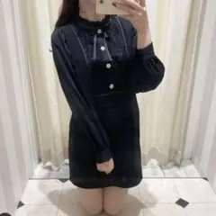 ワンピース　evelyn　レース ツイードリボンワンピース　ブラック