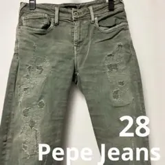 Pepe Jeans ダメージ加工デニムパンツ オリーブグリーン28 緑のサムネイル