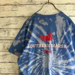 サザン マーシュ Tシャツ ブリーチ加工 タイダイ 胸ポケ 斬新 ブルー M古着