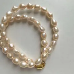 春色❗️楽々ワンタッチ　大粒淡水パール　ネックレス　ナチュラルカラー