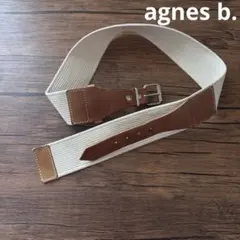 agnes b. アニエスベー レザー切替 キャンバスベルト アイボリー