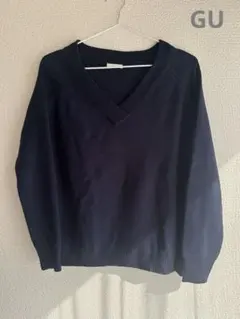 GU ネイビー Vネック 長袖ニットセーター
