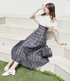 【新品】マジェスティックレゴン　フリルフレアロングワンピ　チェック柄　オフショル