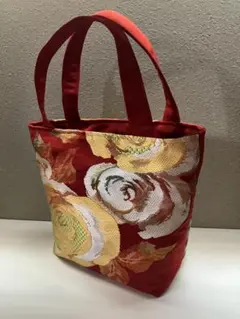 ハンドメイド 帯リメイク 大輪の花　トートバッグ　博多織