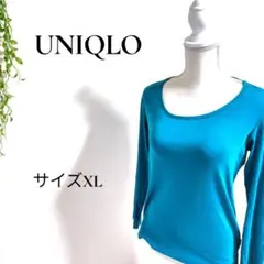 ユニクロ UNIQLO 長袖Tシャツ カットソー XL ブルー系 無地 シンプル
