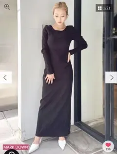 GYDA back openテレコロングワンピース ブラック