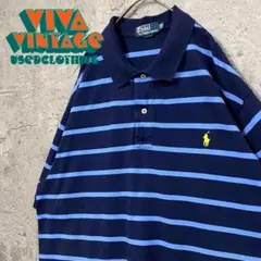 レア【古着】ポロバイラルフローレン ボーダーポロシャツ ネイビー メンズ3XL