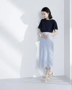 ナチュラルビューティーベーシック] スカート ケミカルレースタイトスカート