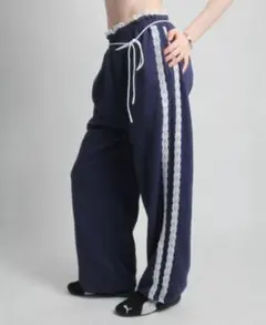 IMARI レース　ラインパンツ　ネイビー