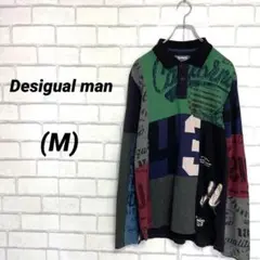 Desigual デシグアル　切替デザインポロシャツ　長袖　M 黒　ブラック