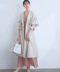 VIS 【撥水】【花粉ガード】ノーカラー袖ボリュームコート