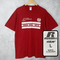 ラッセル Tシャツ L 赤 プリント アメカジ 半袖 メンズ 古着 輸入 レッド