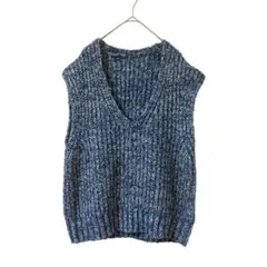 T672 SENSE OF PLACE ニットベスト　Vネック　青　手編み風