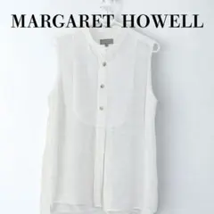 Margaret Howell リネン ノースリーブバンドカラー オフオワイト 