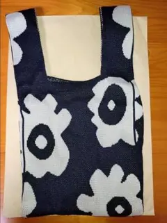 花柄ニットミニトートバッグ ネイビー