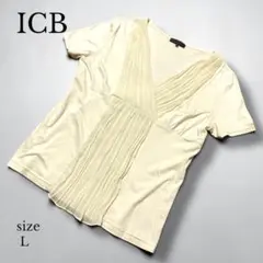 【ICB 】半袖 カシュクールプリーツデザインカットソー アイボリーホワイトLのサムネイル